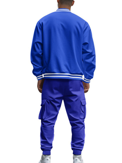 Men's loose sports suit with stand collar baseball jacket, trousers and fleece elzeon casual jacket