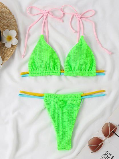 Sexy Thong Two-Piece Swimsuit Colorful Multi-String Elzeon Swimsuit