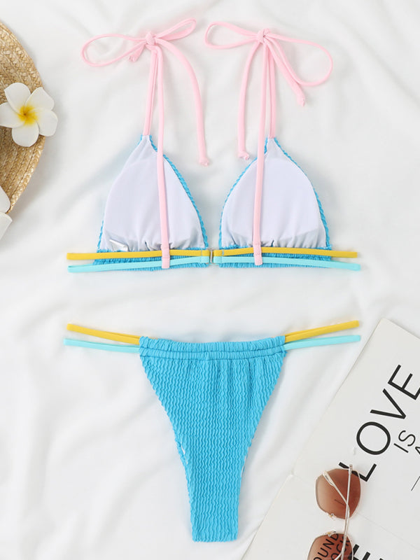 Sexy Thong Two-Piece Swimsuit Colorful Multi-String Elzeon Swimsuit