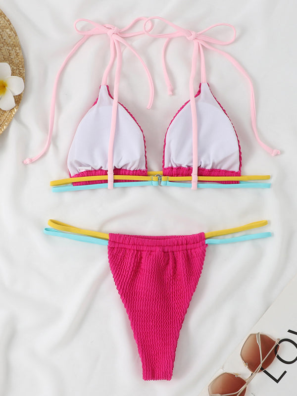 Sexy Thong Two-Piece Swimsuit Colorful Multi-String Elzeon Swimsuit